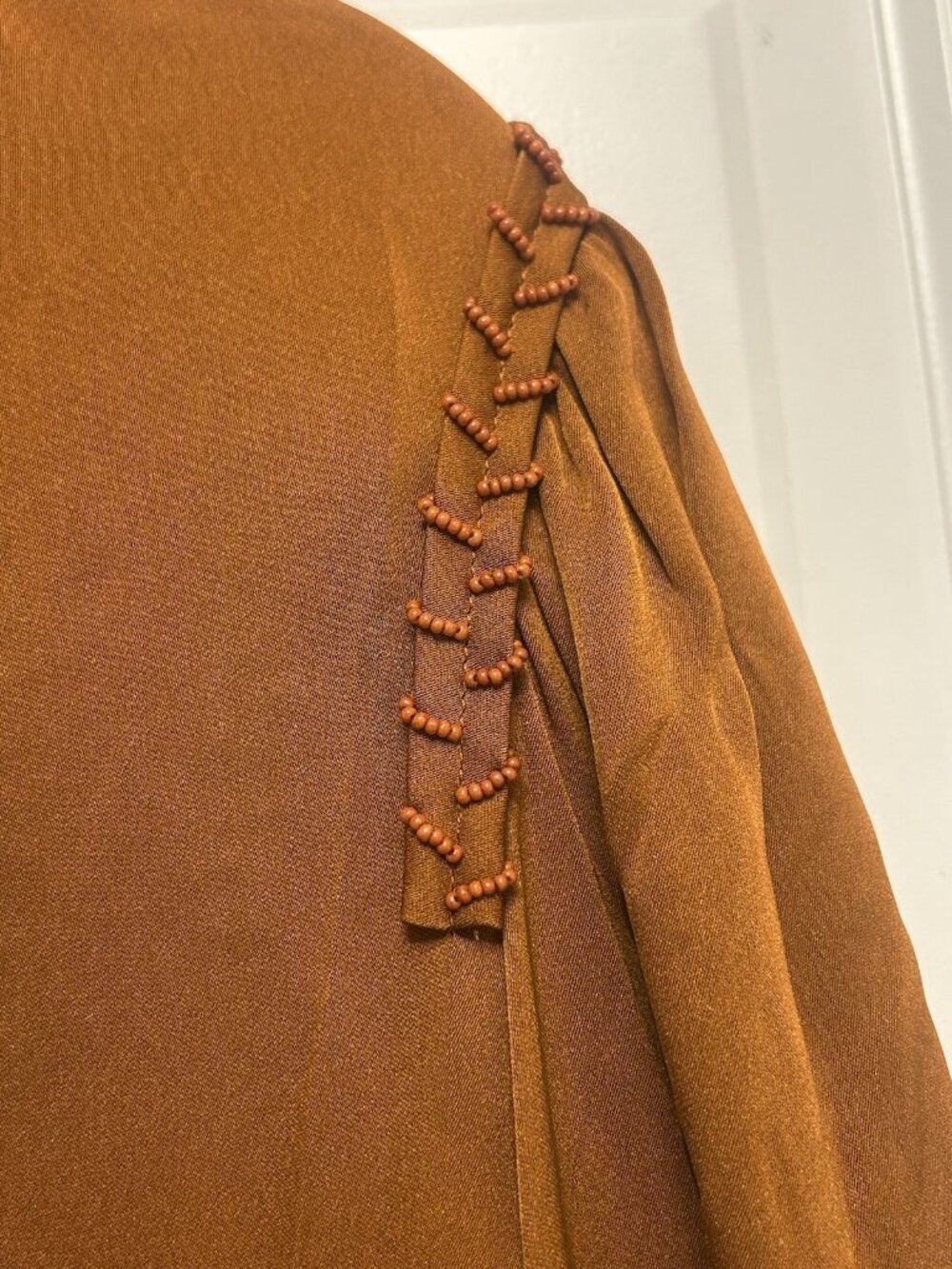 Kobi Halperin Shirt Medium Silk Stretch Beaded Peasant Blouse Burnt Orange Beads - Picture 6 of 16